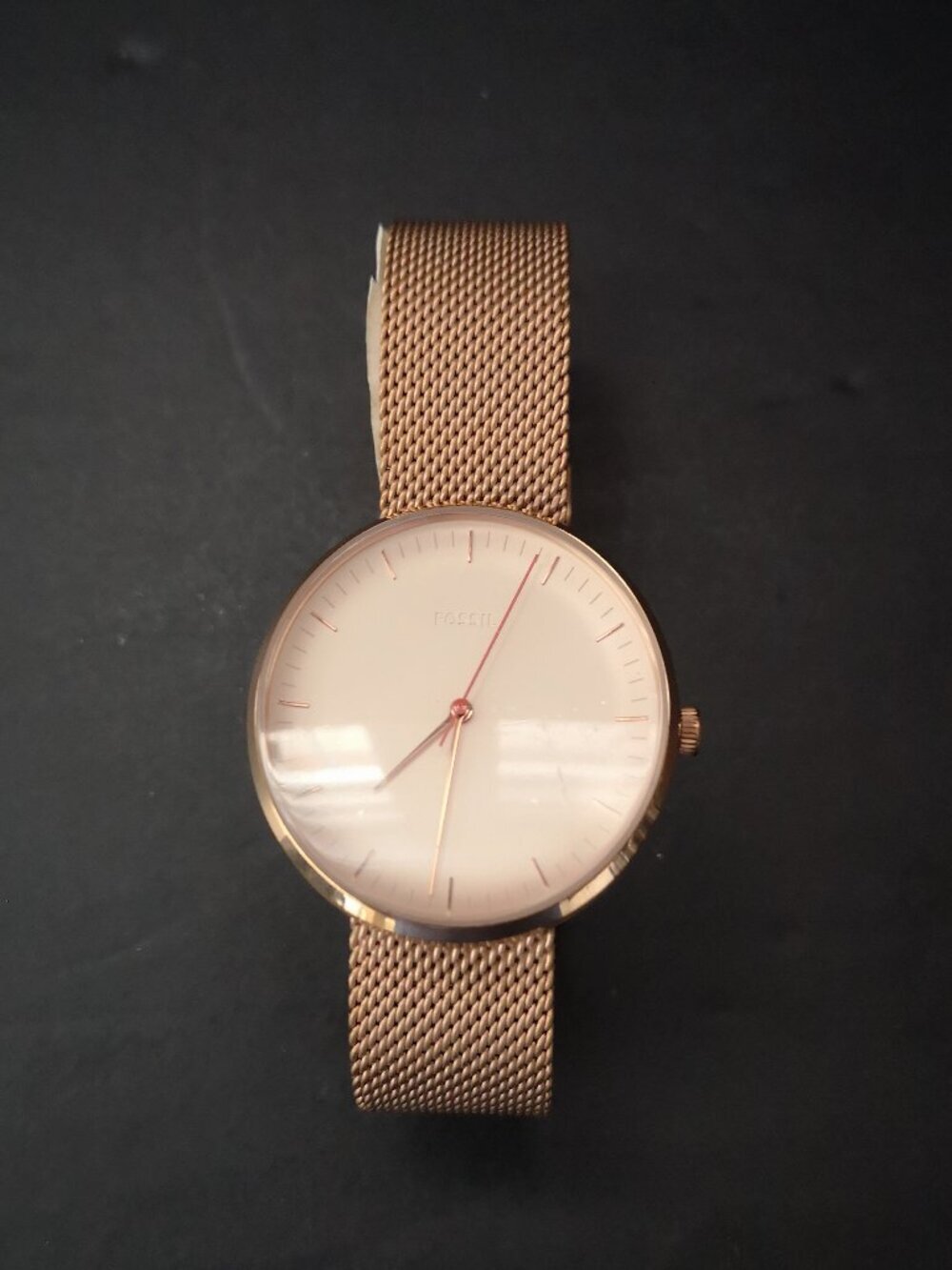 Fossil ES4425 Women's Rose Gold Tone Mesh Band with White Dial Wristwatch